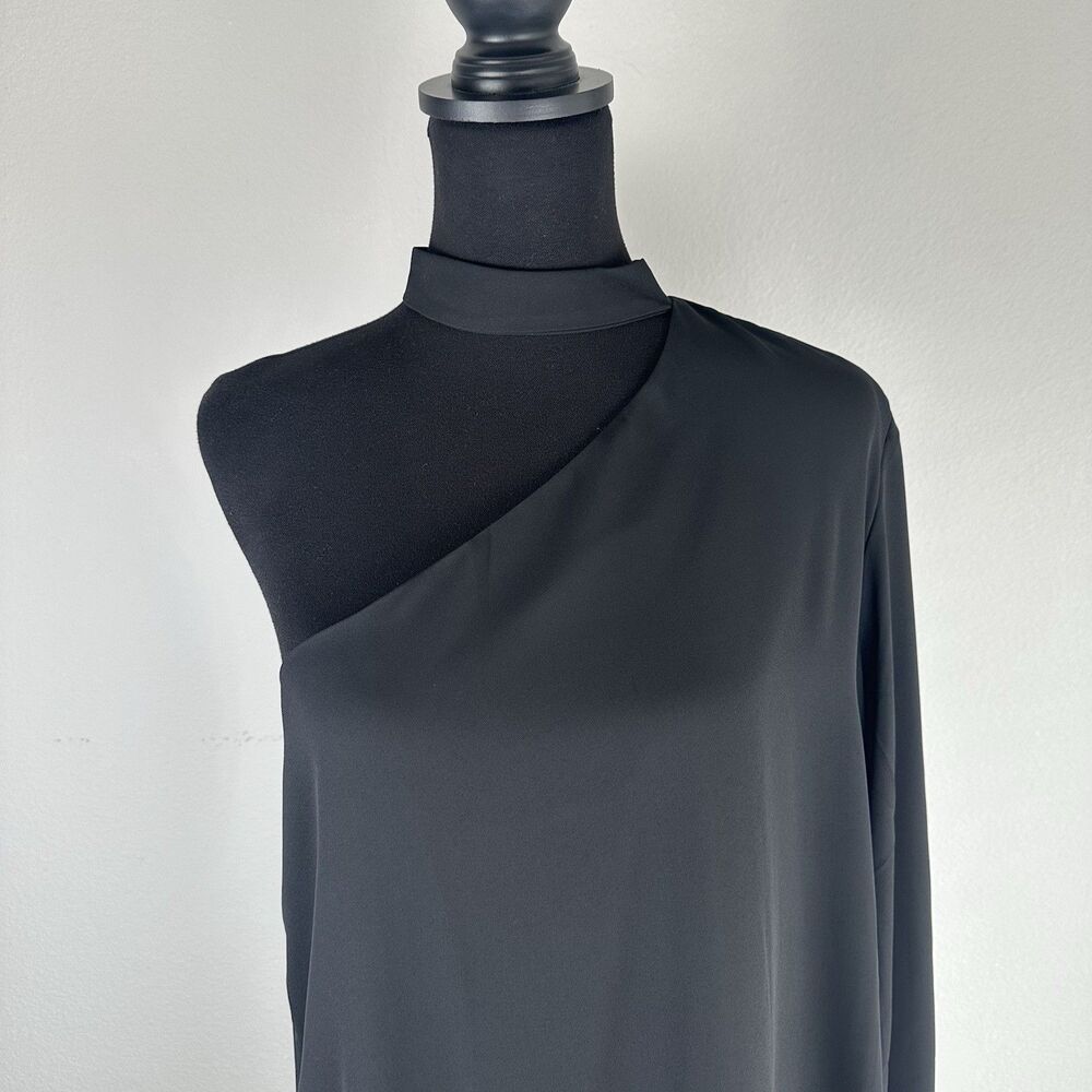 Three Eighty Two Dress Womens Large Black One Shoulder LBD Cocktail Minimalist - Picture 3 of 16